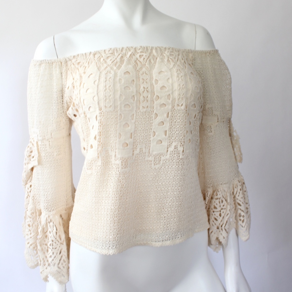 Off Shoulder Crochet Lace Peasant Top Blouse Boho